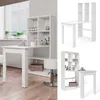 Collage of a white dining table and shelving unit, shown from different angles and in different settings. Podgląd zdjęcia produktu