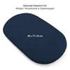 A dark blue oval-shaped mattress or pad is shown on a white background. Text indicating dimensions and compatibility is overlaid on the product. Voir les images du produit