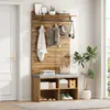 A hallway with a wooden coat rack and shoe bench set. Anteprima dell’immagine prodotto