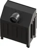 A black metal fireplace insert with a flue pipe on top, shown from a three-quarter angle. Produktbild-Vorschau
