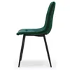 A side view of a green upholstered dining chair with black metal legs against a white background. Podgląd zdjęcia produktu