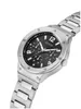 A silver Guess watch with a black face is shown from a diagonal angle against a white background. Produktbild-Vorschau