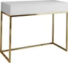 A white desk with a gold metal frame and two drawers, shown against a white background. Podgląd zdjęcia produktu