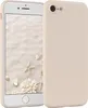 A beige iPhone case is shown next to an iPhone displaying a beach-themed wallpaper. Produktbild-Vorschau