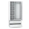 An open white wardrobe with shelves and drawers, shown against a white background. Produktbild-Vorschau