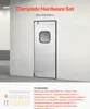 A stainless steel door with a window, mounted on a wall, with a list of accessories below. Náhled obrázku produktu