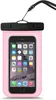A pink waterproof phone pouch with a smartphone inside, shown against a white background. Produktbild-Vorschau