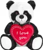 A plush panda bear holding a red heart with the text 'I love you' on it. Produktbild-Vorschau