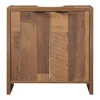 A front view of a wooden bathroom vanity cabinet with two doors. Produktbild-Vorschau