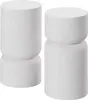Two white cylindrical side tables are shown from the front. Náhled obrázku produktu