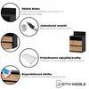 Collage of images describing features of a bedside table, with text and icons. Náhľad obrázku produktu