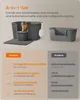 A collage-style image showcasing a 4-in-1 cat litter box set, comparing its components to a smaller, alternative set. Produktbild-Vorschau