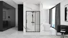A modern bathroom with a shower enclosure, bathtub, and curtains. Produktbild-Vorschau