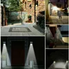 Collage of images showing solar lights in various outdoor settings, including a garden, a pathway, and a garage. Voir les images du produit