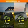 A split image comparing two lawn mower covers, one labeled 'Ours' and the other 'Others', with descriptive text highlighting their features. Produktbild-Vorschau