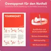 A marketing image for a tourniquet, showing the product and instructional graphics. Produktbild-Vorschau