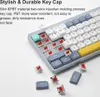 A close-up view of a mechanical keyboard with some keycaps and switches removed, showcasing the internal components and materials. Produktbild-Vorschau
