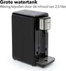 A black and silver water dispenser with Dutch text overlays. Produktbild-Vorschau