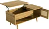 A wooden coffee table with a lift-top and a cabinet with a rattan door. Voir les images du produit