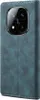 A close-up view of a blue leather flip case for a smartphone, showing the camera module area. Náhled obrázku produktu