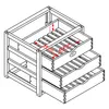 A line drawing of a wooden storage unit with three drawers. Produktbild-Vorschau