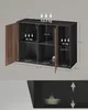 A 3D render of a black and brown sideboard with dimensions and weight information highlighted. Produktbild-Vorschau