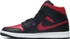 A side view of a single Nike Air Jordan 1 Mid sneaker in black and red. Náhled obrázku produktu