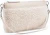A fluffy cream-colored pouch with a beige fabric band across the top and a beige strap. The pouch is shown at an angle against a white background. Produktbild-Vorschau