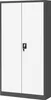 A white and gray metal cabinet with two doors and a lock. Voir les images du produit