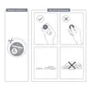 Instructions for battery removal and correct usage, showing diagrams of hands handling a coin cell battery. Náhled obrázku produktu