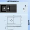 [Granitspüle 100x50 Schwarz]Hochwertig beidseitig Produktbild-Vorschau 2