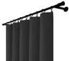 A set of black curtains hanging from a double curtain rod. Produktbild-Vorschau