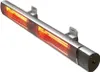A silver infrared wall heater with glowing orange heating elements, mounted on a white background. Produktbild-Vorschau