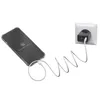 A smartphone is being charged by a wall adapter plugged into an electrical outlet. Produktbild-Vorschau