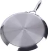 The underside of a stainless steel frying pan with a handle attached. Voir les images du produit