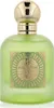 A product shot of a green glass perfume bottle with a gold cap and a gold emblem on the front. Produktbild-Vorschau