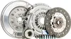 A set of clutch components, including a flywheel, clutch disc, pressure plate, and release bearing, arranged on a white background. Produktbild-Vorschau