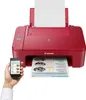 A hand holds a smartphone next to a red Canon PIXMA TS3352 printer, which is printing a document. Anteprima dell’immagine prodotto