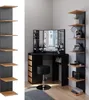 A corner vanity with a tri-fold mirror and stool, flanked by two tall, narrow shelving units. Anteprima dell’immagine prodotto