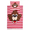 A baby/toddler bedding set with a red and white striped pattern and a cartoon bear face. Anteprima dell’immagine prodotto