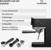 A product image showing a coffee machine and its accessories, with accompanying text detailing its features and contents. Produktbild-Vorschau