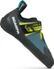 Kletterschuh "Origin VS" von Scarpa; in Schwarz und Blau mit gelben Akzenten und Klettverschluss. Produktbild-Vorschau