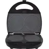 An open black waffle maker with two circular waffle plates on the top half and two on the bottom half. Produktbild-Vorschau
