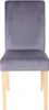 A front view of a gray upholstered dining chair with light wooden legs, isolated on a white background. Voir les images du produit