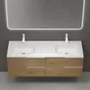 A bathroom vanity with a double sink and mirror. Produktbild-Vorschau