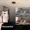 A modern ceiling lamp is shown in a living room setting, with comparisons of light quality. Náhled obrázku produktu