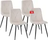 Four beige dining chairs with diamond-stitched upholstery and black metal legs are arranged in a group against a white background. Náhled obrázku produktu