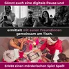A collage of images showing people on their phones and then people playing a game at a table. Produktbild-Vorschau