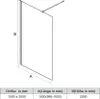 A diagram showing the dimensions of a shower screen with labels and a table of specifications. Voir les images du produit