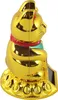 A golden lucky cat figurine with a red collar and green accents, sitting on a decorative base. Produktbild-Vorschau